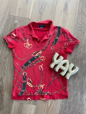 Ralph Lauren Red Polo Shirt with Equestrian Print